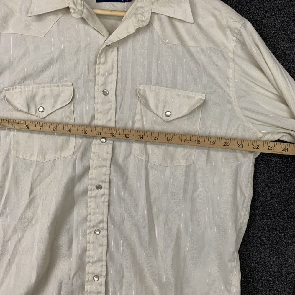 Vtg Men’s Panhandle Slim Pearl Snap Cream Cowboy Shirt SZ L / 16.5 -35 Silver - Picture 9 of 13